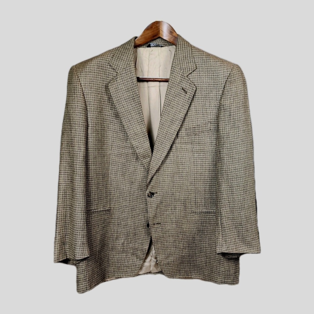 Vito Rufolo Sport Coat Blazer Mens 46R Brown Check Wool Silk Made‎ in Italy VTG
